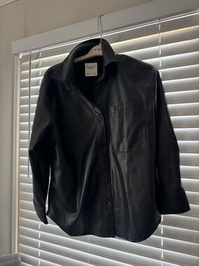 Abercrombie & Fitch Black Faux-Leather Button Front Shirt